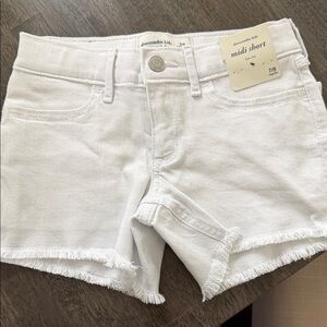abercrombie kids White Frayed Hem Midi Shorts